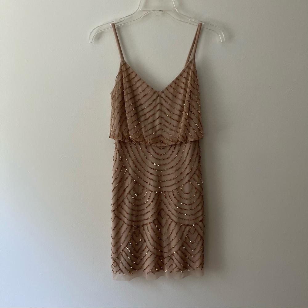 Adrianna Papell Gold Sequin Mini Dress 0